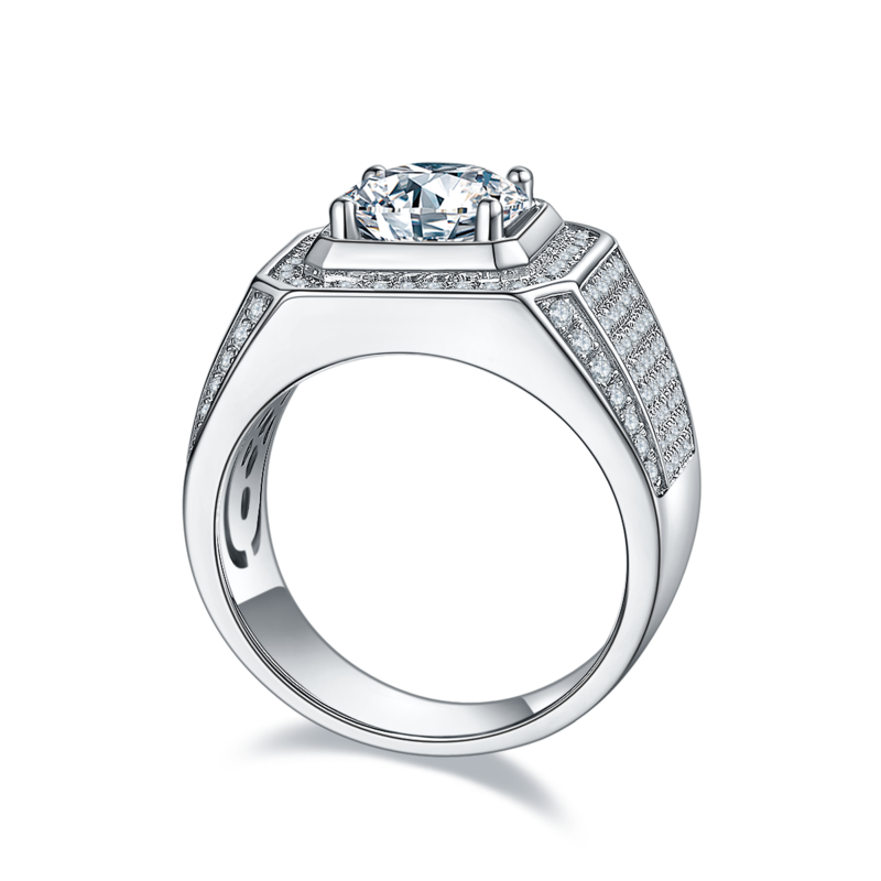 胡军款S925银镀白金MoissaniteMen's Ring3ctD级